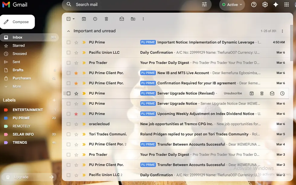 Organized Gmail inbox with message categories and priority labels