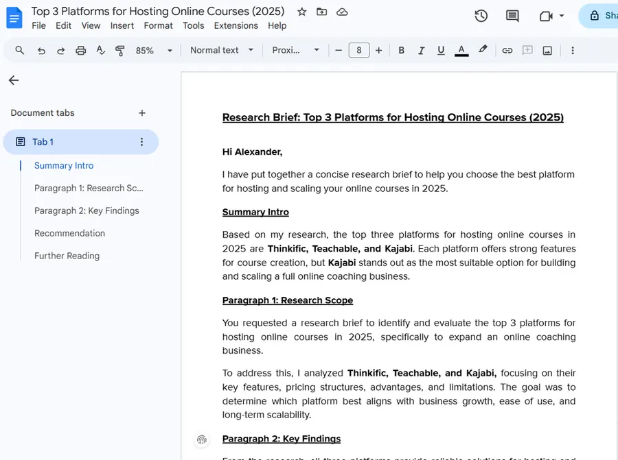 Structured research brief